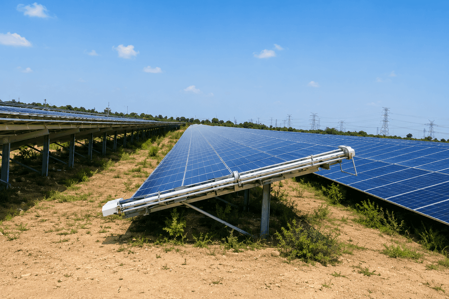 अखादाना सोलर प्लांट, राजस्थान – 360 MW वॉटरलेस रोबोटिक क्लीनिंग केस स्टडी, सोलर पैनल क्लीनिंग रोबोट प्रोजेक्ट, 360 MW · राजस्थान · ग्राउंड माउंट · 80 ऑटो रोबोट्स