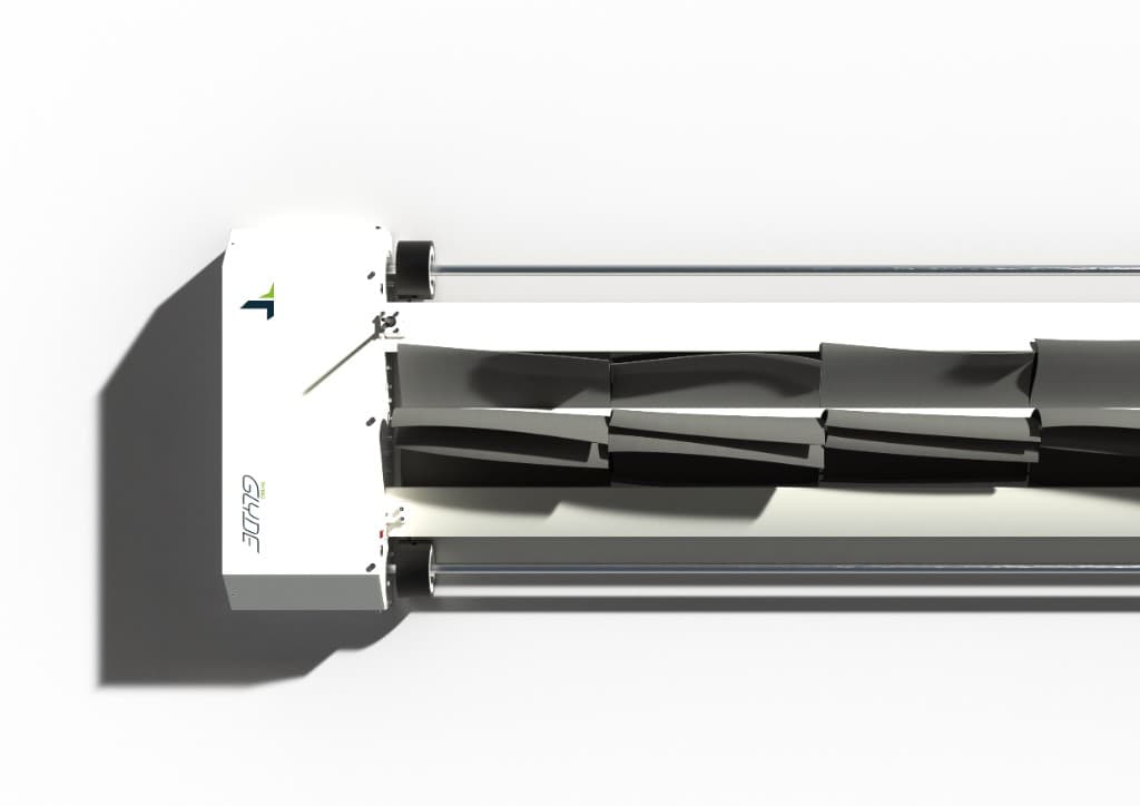 Taypro GLYDE TR-150 automatic cleaning robot, plan view showing rails and dual-pass cleaning elements