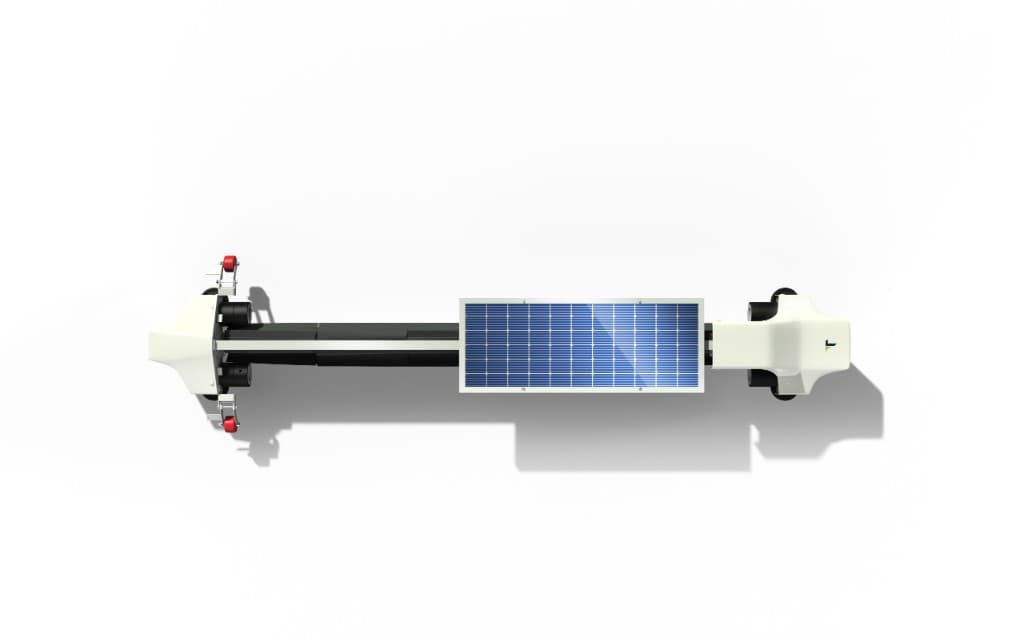 Taypro GLYDE-X automatic tracker cleaning robot, top-down view showing integrated solar panel and dual-pass cleaning frame