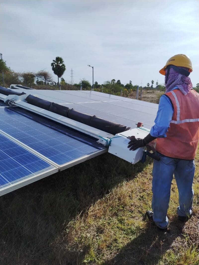 Taypro Solar Panel Cleaning Robot cleaning solar panels at solar farm - Increase efficiency up to 30%