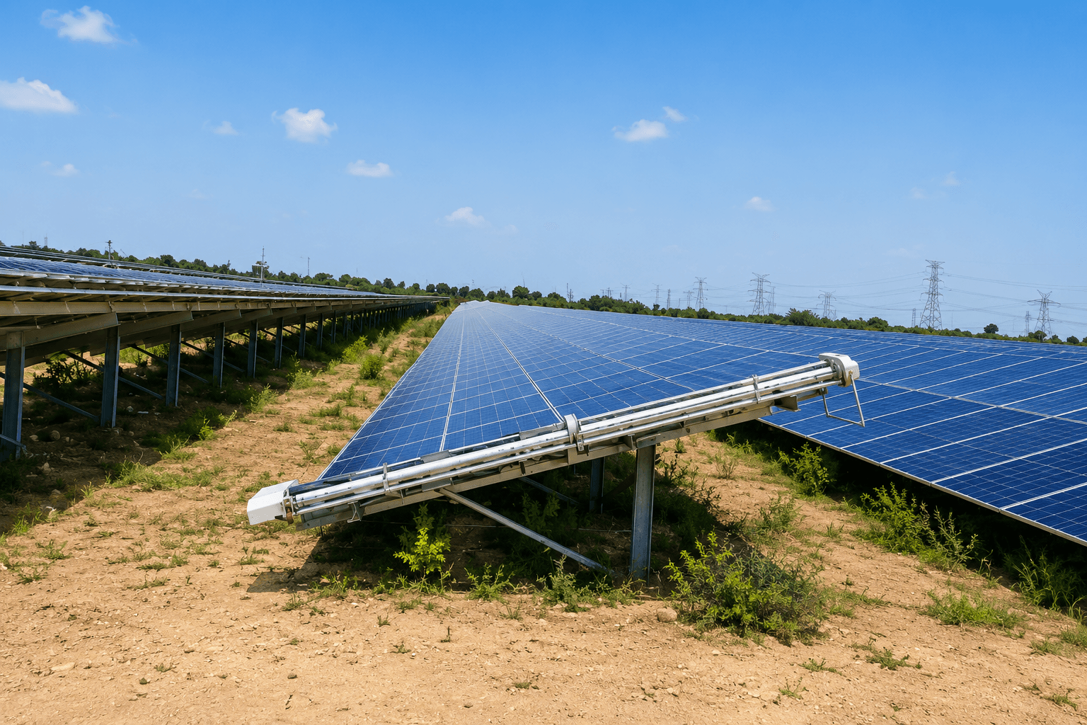 Taypro robotic cleaning technology installed on a 360 MW Indian utility-scale plant, helping photovoltaic manufacturers align module specs with O&M requirements.