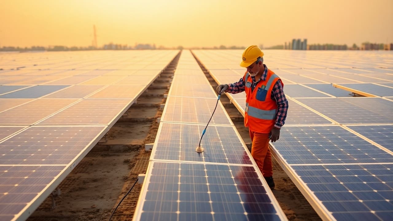 Best PV Modules: Maintenance and O&M Logistics for Indian MW Plants, utility-scale solar plant in India illustrating best pv modules