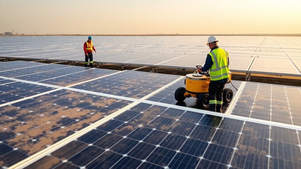 Shortlisting PV Panel Suppliers: Specs That Impact O&M and Cleaning, utility-scale solar plant in India illustrating pv panel suppliers