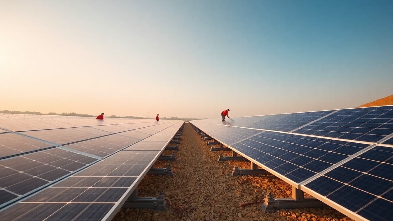 Sunlight Panels: O&M Strategies and Soiling Mitigation in India, utility-scale solar plant in India illustrating sunlight panels