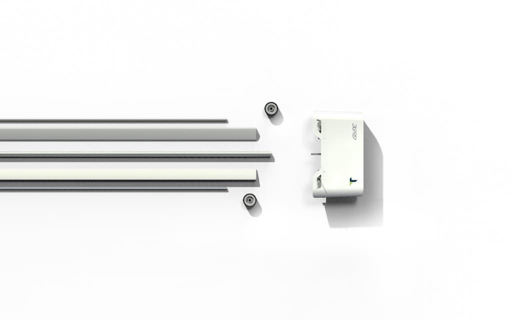 Taypro GLYDE modular exploded view showing rails, wheels, and GLYDE drive unit
