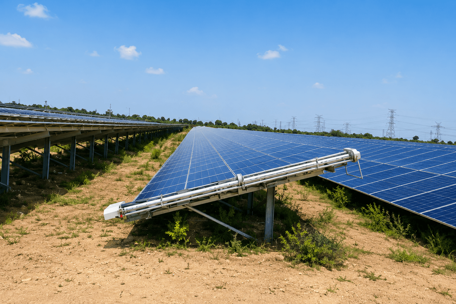 ラジャスタン州アカダナ太陽光発電所: 360 MW水を使わないロボット清掃導入事例 ラジャスタン州アカダナ太陽光発電所: 360 MW水を使わないロボット清掃導入事例、太陽光パネル清掃ロボットプロジェクト、360 MW · ラジャスタン州 · 地上設置型