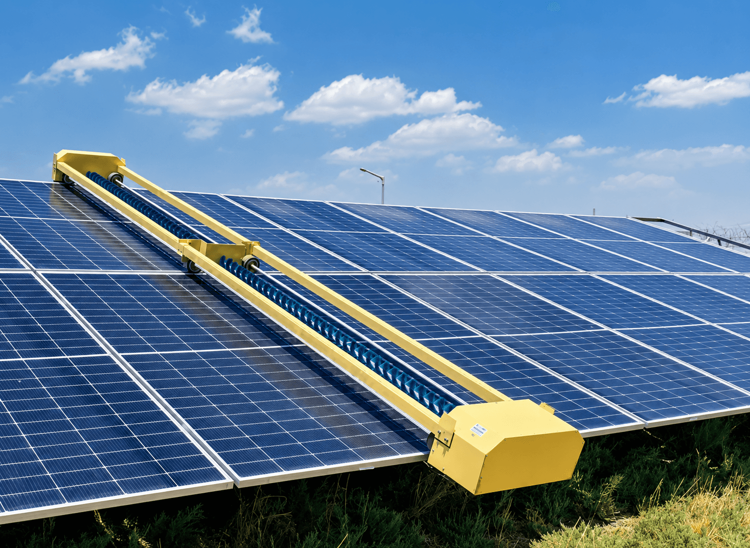 Ahmadnagar–Nagalwadi Solar Plant Case Study: 8 MW Waterless Robotic Solar Cleaning Project in Maharashtra Ahmadnagar–Nagalwadi Solar Plant Case Study: 8 MW Waterless Robotic Solar Cleaning Project in Maharashtra, solar panel cleaning robot project, 8 MW · Maharashtra · Ground Mount · 0 auto robots ...