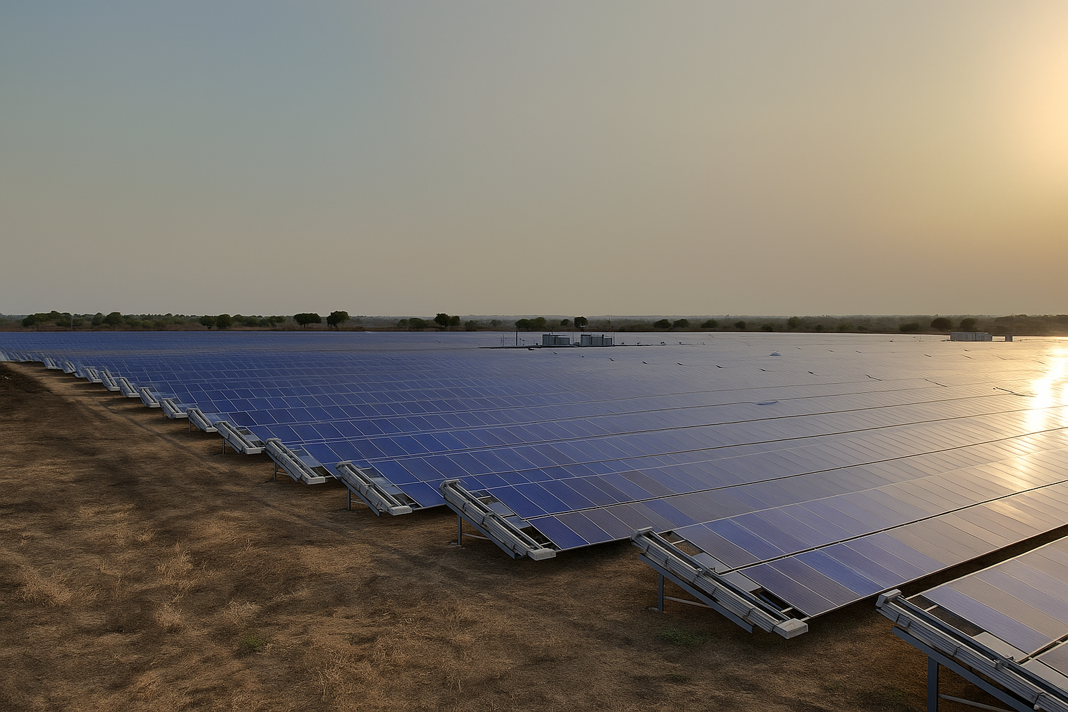 Taypro dual-pass waterless solar panel cleaning technology deployed at a utility-scale site, demonstrating automated efficiency for improved ROI over manual labor.