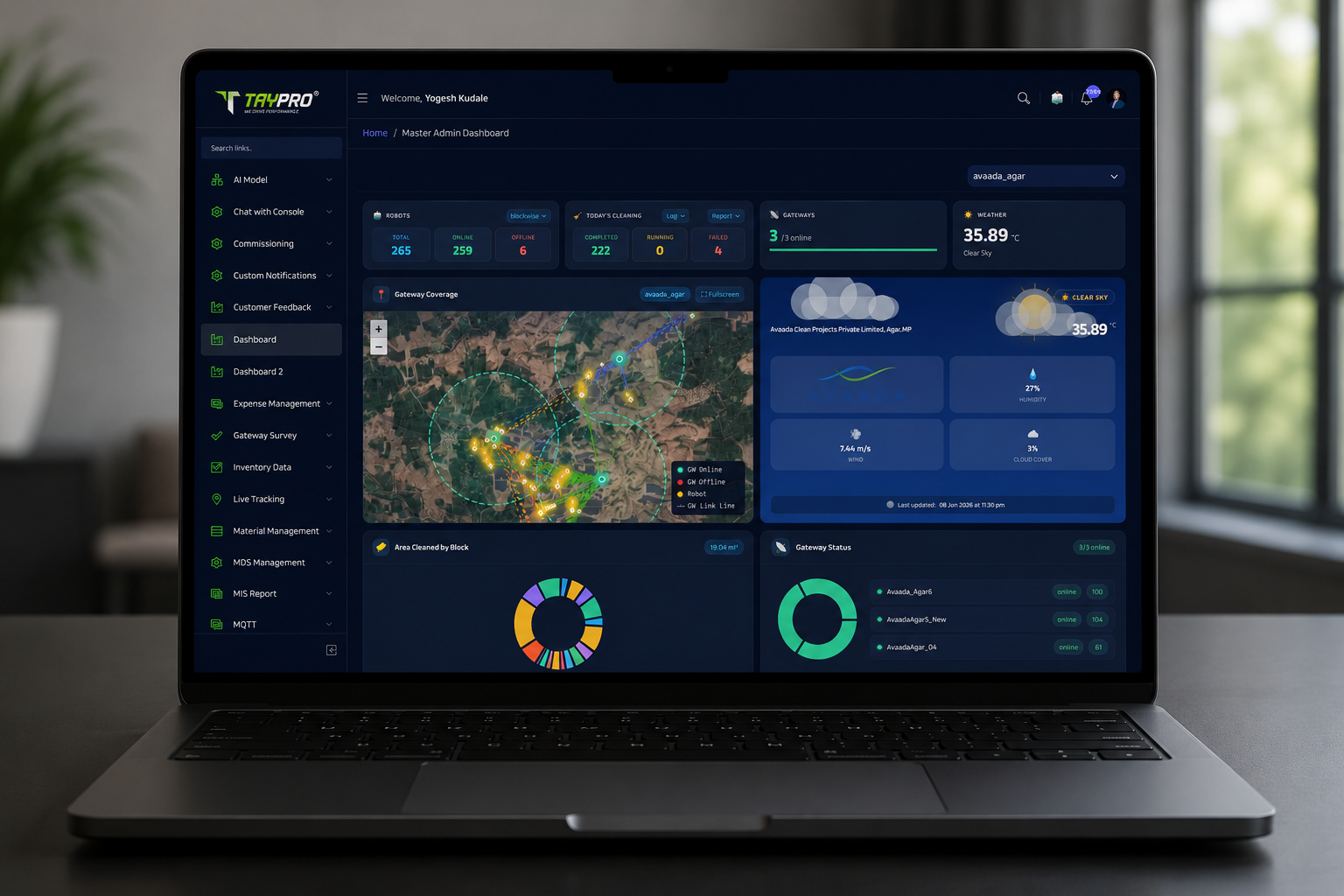 NECTYR live portal displaying alerts for wet microfiber detection and postponed cycles with clear explanations.