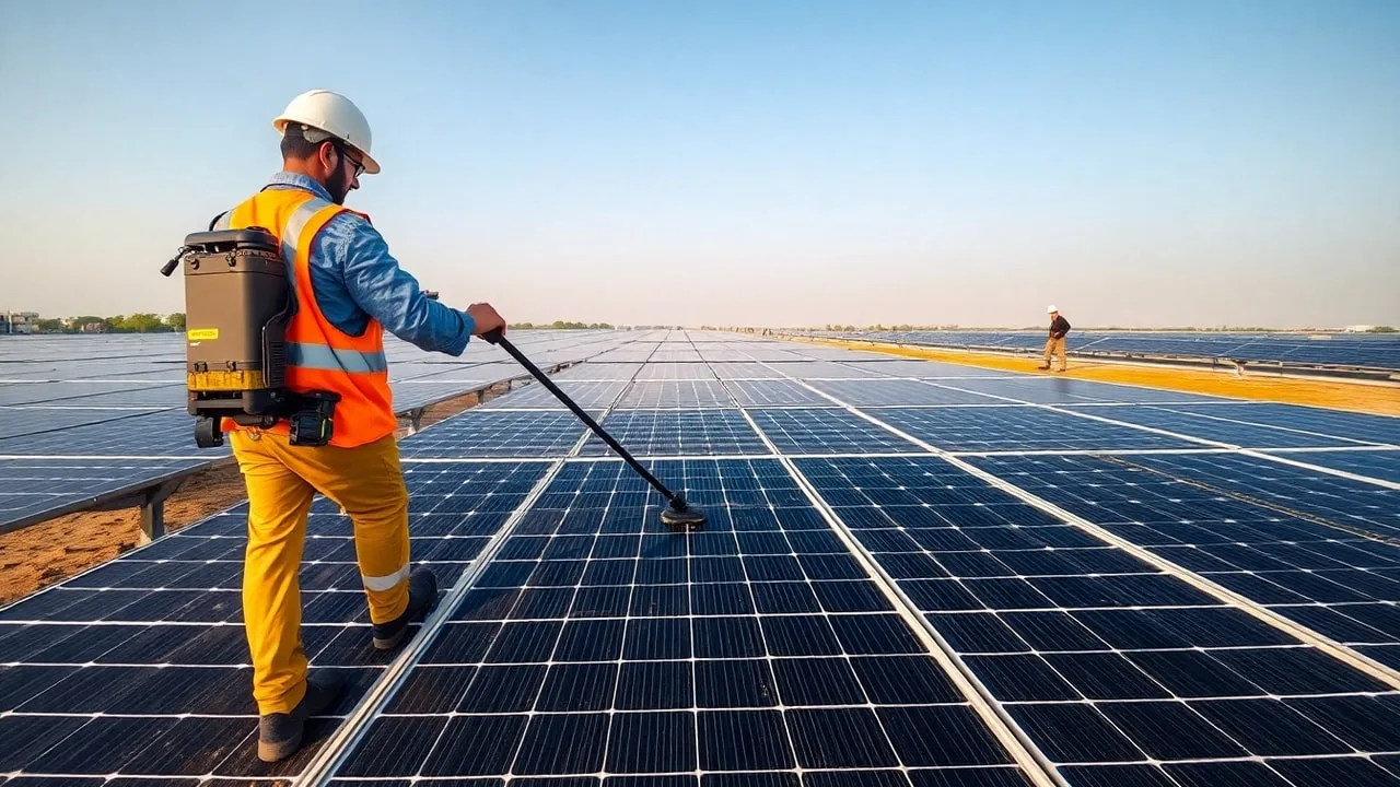 Bihar Solar Panel Maintenance and Cleaning Programs, utility-scale solar plant in India illustrating bihar panel maintenance cleaning programs