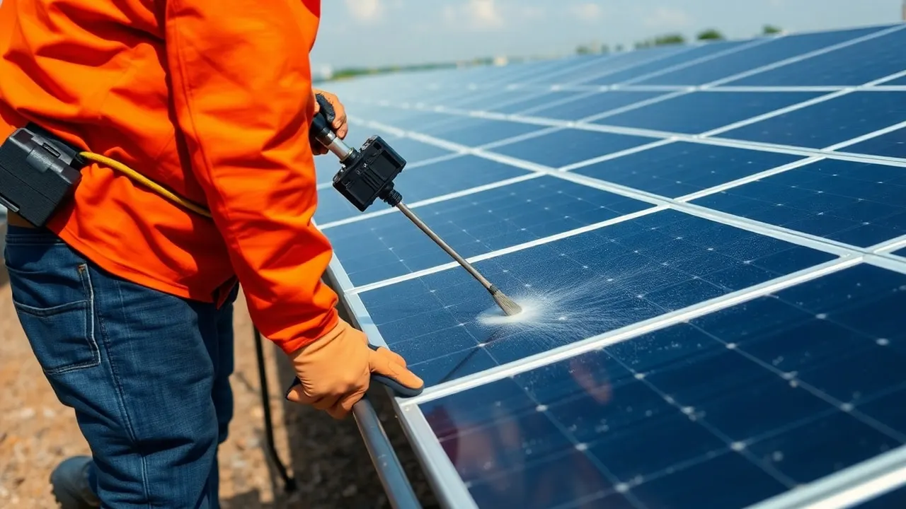 Cleaning Frequency Optimization Using Weather Data on MW Plants, inline view of utility-scale solar operations in India related to cleaning frequency optimization using weather data