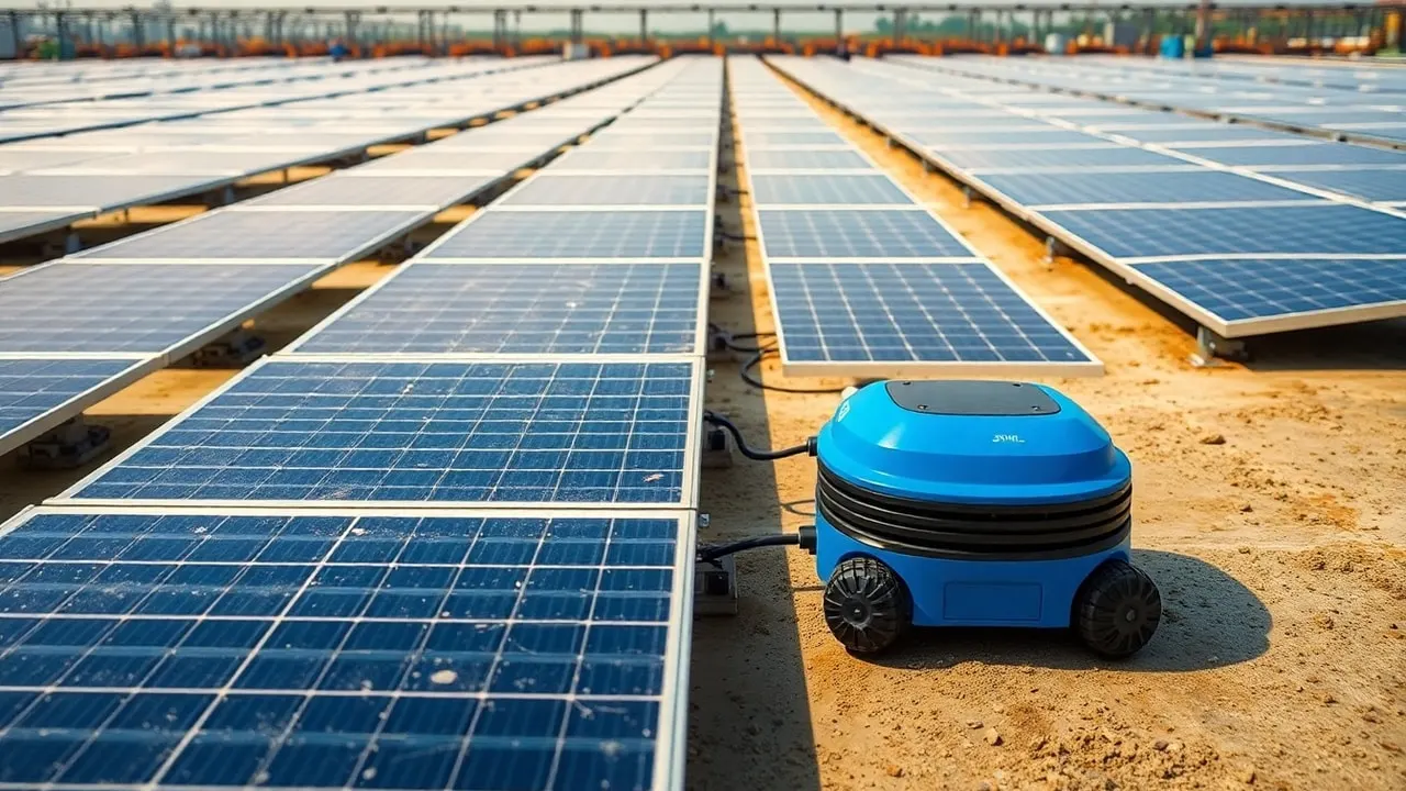 Cold Storage and Warehouse Rooftop Solar Cleaning Economics, inline view of utility-scale solar operations in India related to cold storage warehouse rooftop cleaning economics