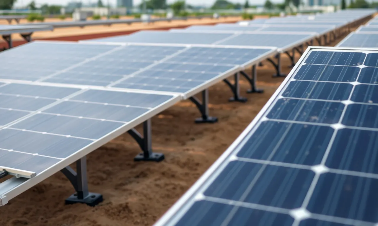 Predictive Soiling Models Using Satellite and AQI Data, inline view of utility-scale solar operations in India related to predictive soiling models using satellite aqi