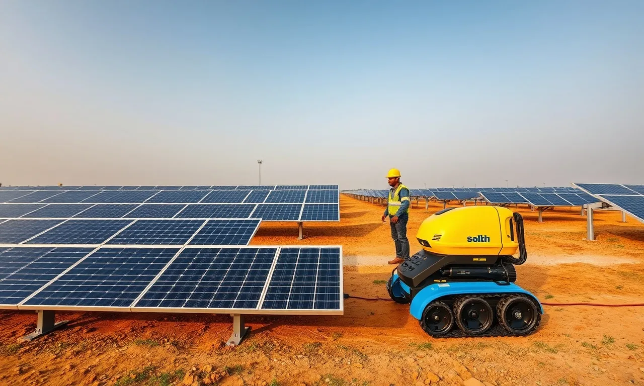 Odisha Solar O&M Landscape and Cleaning Automation, utility-scale solar plant in India illustrating odisha landscape cleaning automation