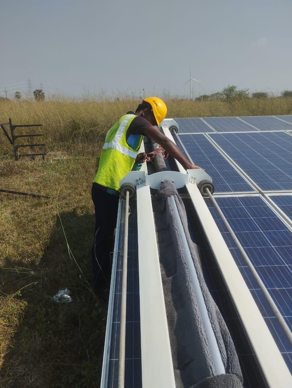 Solar panel cleaning robot installation